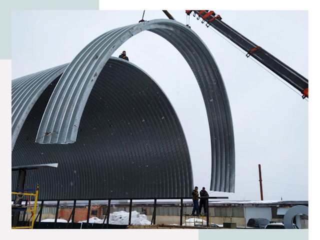 Полукруглые ангары в Березниках